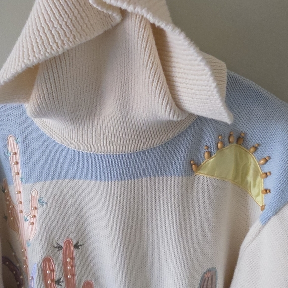 Franco Valerie M Vintage 90s Artsy Fun Eclectic Embroidered Beaded Turtleneck - Picture 11 of 15